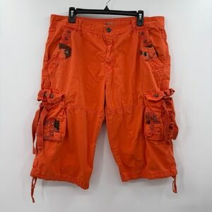 Twice Cargo Shorts Mens 36 orange Grunge Gothic Baggy Skater Pockets Cyber Loose
